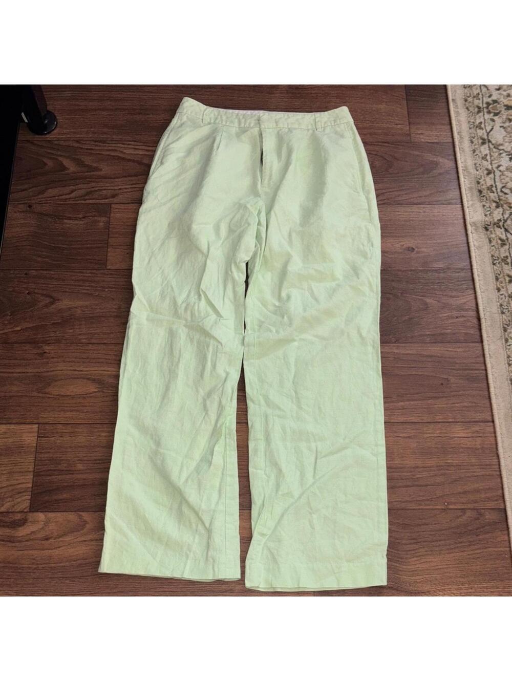 J.Crew Women’s green linen Wide Leg Trouser Pants FLAW